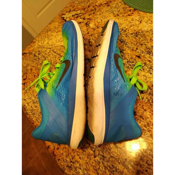 Nike Men’s 10 US Flex Run 2016 Green & Blue Neon Running Shoes Lace Up 44 EU - Picture 7 of 12
